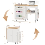WARAYZ Foldable Space-Saving Sewing Table with Storage, Power Outlet, 6 Side Trays & Open Shelf, Lockable Wheels, White, 1 Count
