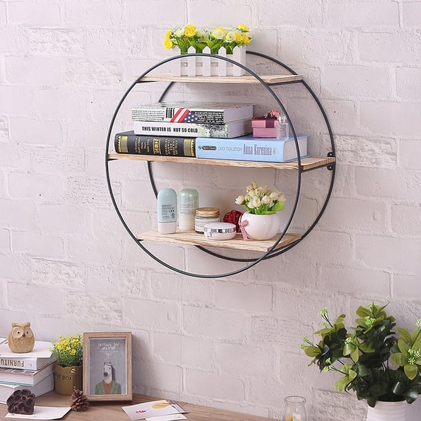 Sunyuan Modern Wall Mounted Storage Shelving Wood Wall Shelf Rustic Display Stand Iron Three Layer Floating Shelves Heavy Duty Wall Decor For Bedroom Living Room Bathroom Office Brown Walmart Com Walmart Com