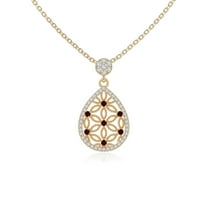 Natural Garnet with Moissanite Designer Pear Pendant Necklaces for Women in 18K Yellow Gold Vermeil,January Birthstone Jewelry Gifts for Her Birthday,Anniversary,Mothers Day,Christmas,Valentines