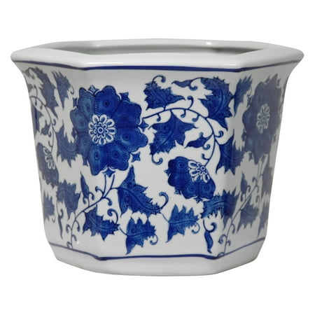 Raised Floral Porcelain - Oriental Furniture Blue & White Floral Porcelain Flower Pot