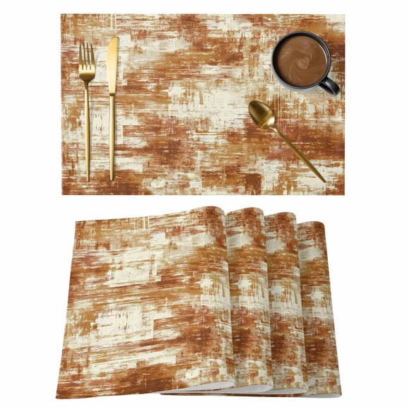Brown Ombre Placemats Set of 8, Gradient Abstract Art Vintage Placemats for Dining Table, Place Mats for Kitchen Tabletop, Waterproof Wipeable Dining Table Mats Set