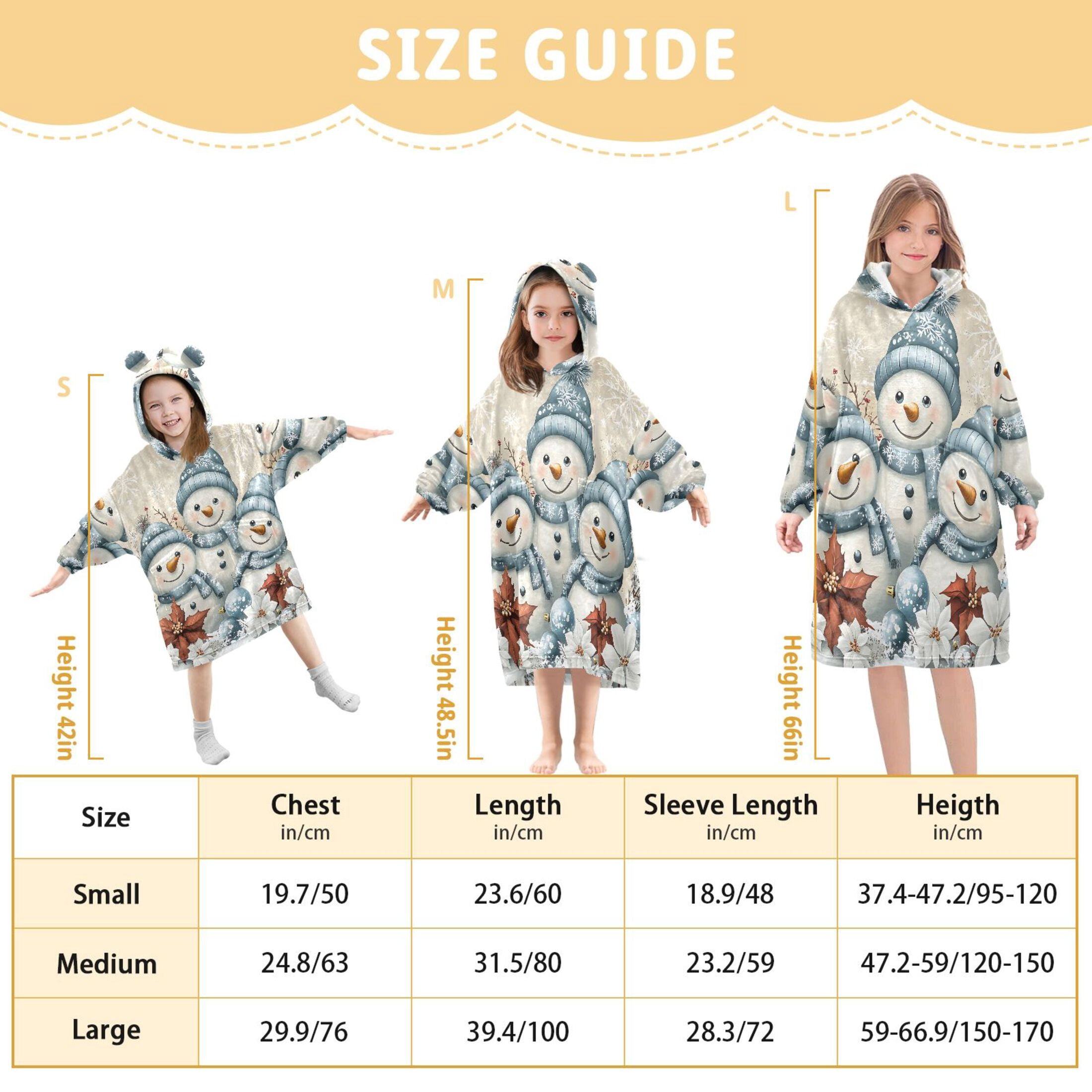 joogoo Wearable Blanket Hoodie Snowman Retro Poinsettia for Flannel Sherpa Pocket 3-14 YR S