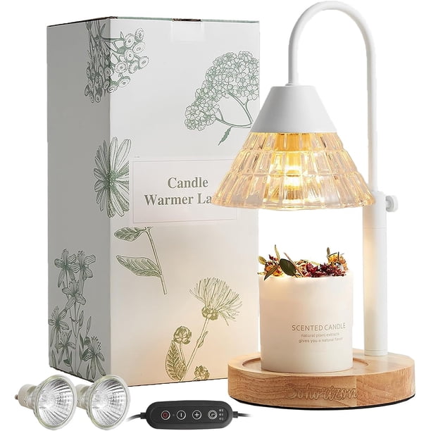 Lámpara calentadora de velas con regulador de intensidad, altura y calor ajustables, calentador eléctrico de velas, temporizador de 2/4/8 horas, calentador de cera perfumada con 2 bombillas