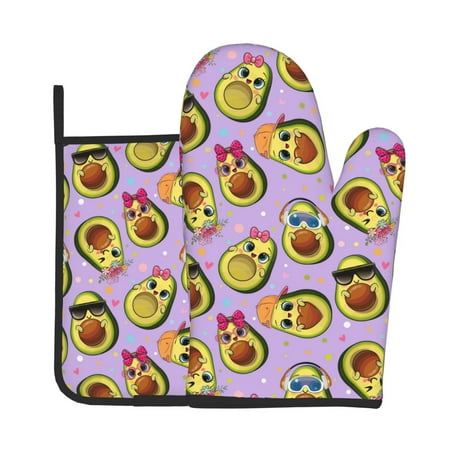 

Junzan Cartoon Avocados Pattern Oven Mitts and Pot Holders 2 pcs Set Potholders BBQ Gloves Long Kitchen Oven Glove for Cooking Baking Grilling (2-Piece Set 11 Inch)
