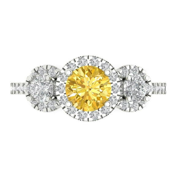 1.46 ct Round Cut Simulated Yellow Diamond Three-Stone Engagement Ring for Women in 14K White Gold