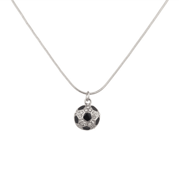 Lux Accessories Sporty Soccer Ball Two Sided Pave Football Pendant Necklace.