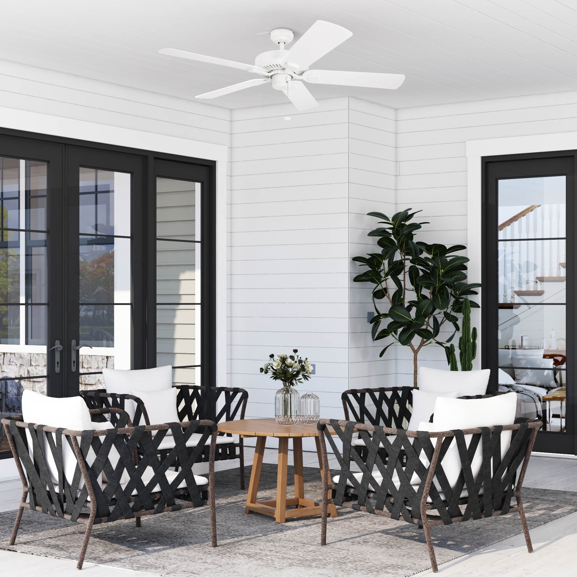Honeywell Belmar 52" White Indoor/Outdoor Ceiling Fan with 5 Blades, Pull Chains & Reverse Airflow