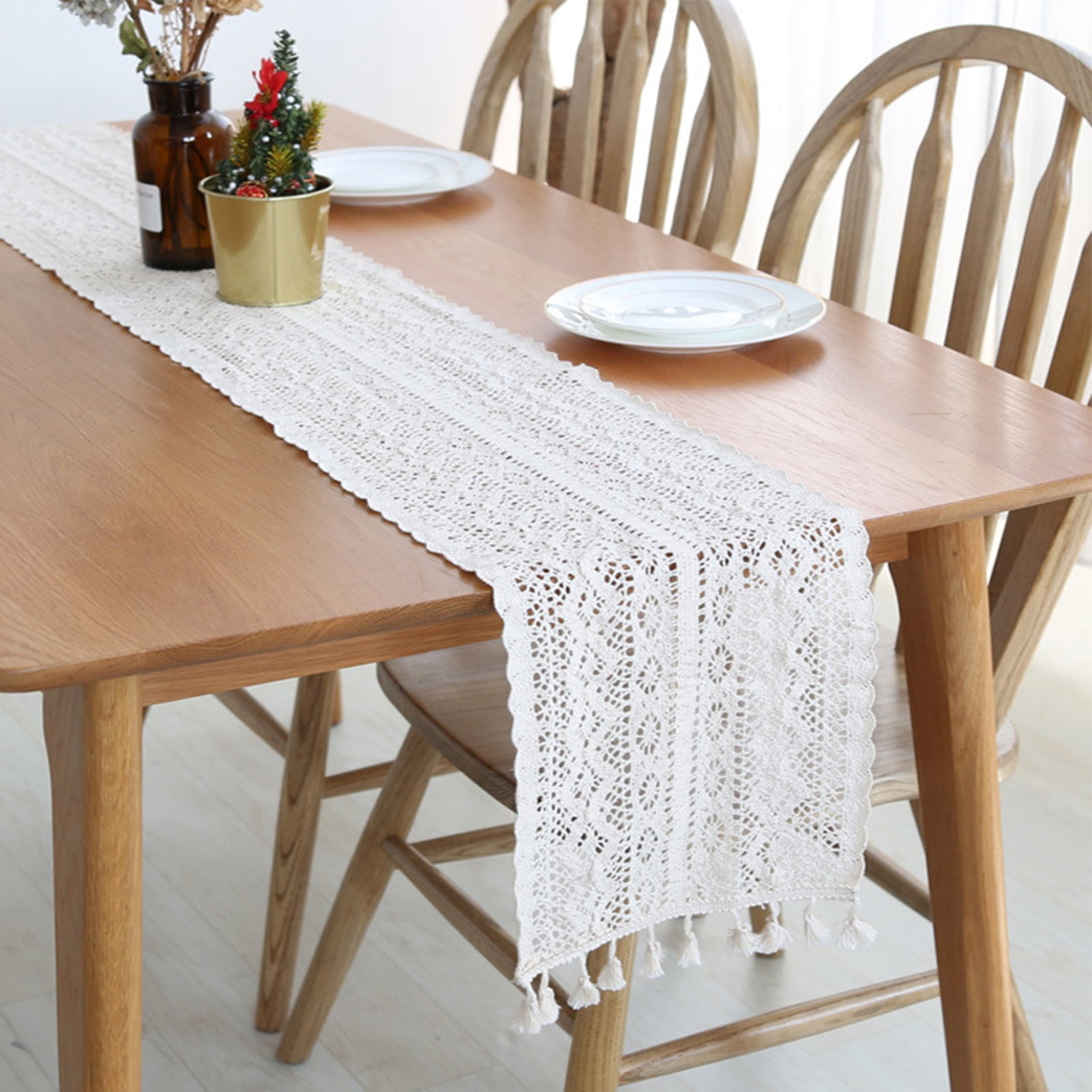 1PC New Embroidered Table Runner Fringed Hollow Cloth Handmade Home Decor 