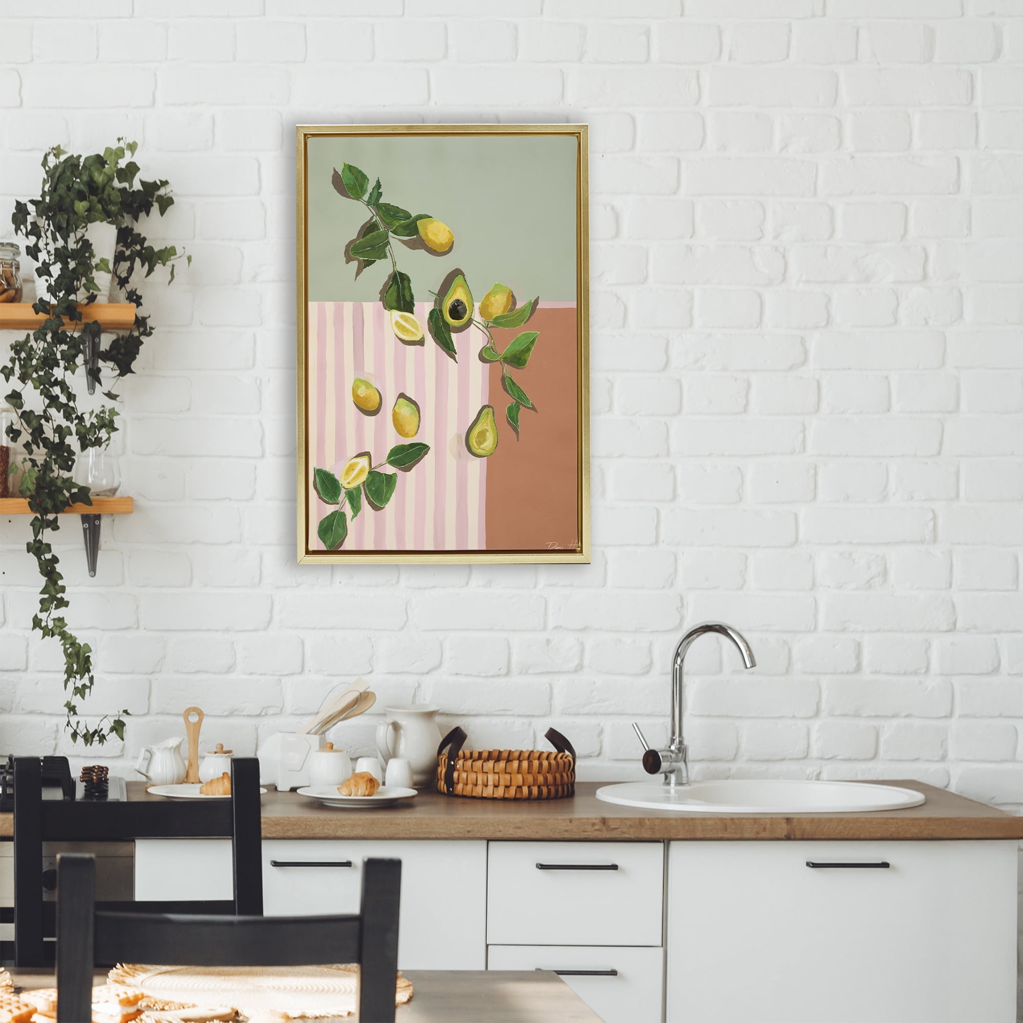Stupell Industries Midcentury Avocado & Lemons Gold Framed Floater Canvas Wall Art, design by Dani Heyward