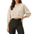 thumbnail image 2 of Staron Women's Crop Tops Crew Neck 3/4 Sleeve Loose Casual Short Sweatshirt Lightweight Drop Shoulder Pullover Top Beige XXL, 2 of 7