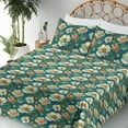 thumbnail image 3 of Ambesonne Poppy Pattern Fitted & Flat Sheet with Shams 4 Pcs Set, Boho Tropical Floral, Full, Teal Apricot Pale Green, 3 of 5