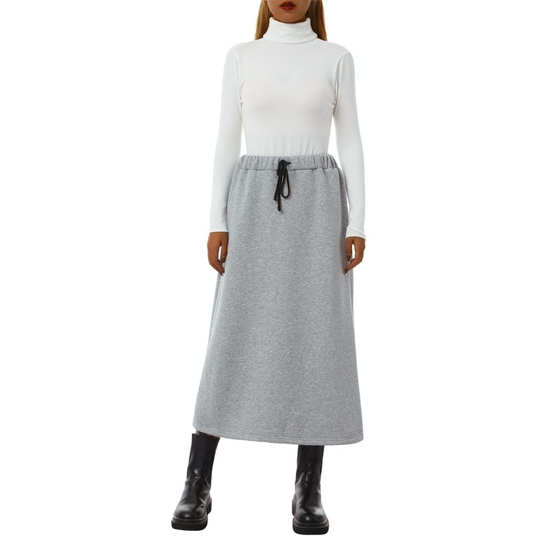 YiLvUst Long Fleece Lined Winter Skirts Casual Elastic Waist Aline