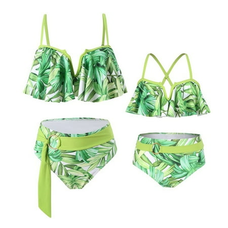 LYMAYTER Family Matching Swimsuit Mommy and Me Split Bathing Suit Halter Beach Wear Family Matching Swimwear Two Pieces Bikini Set