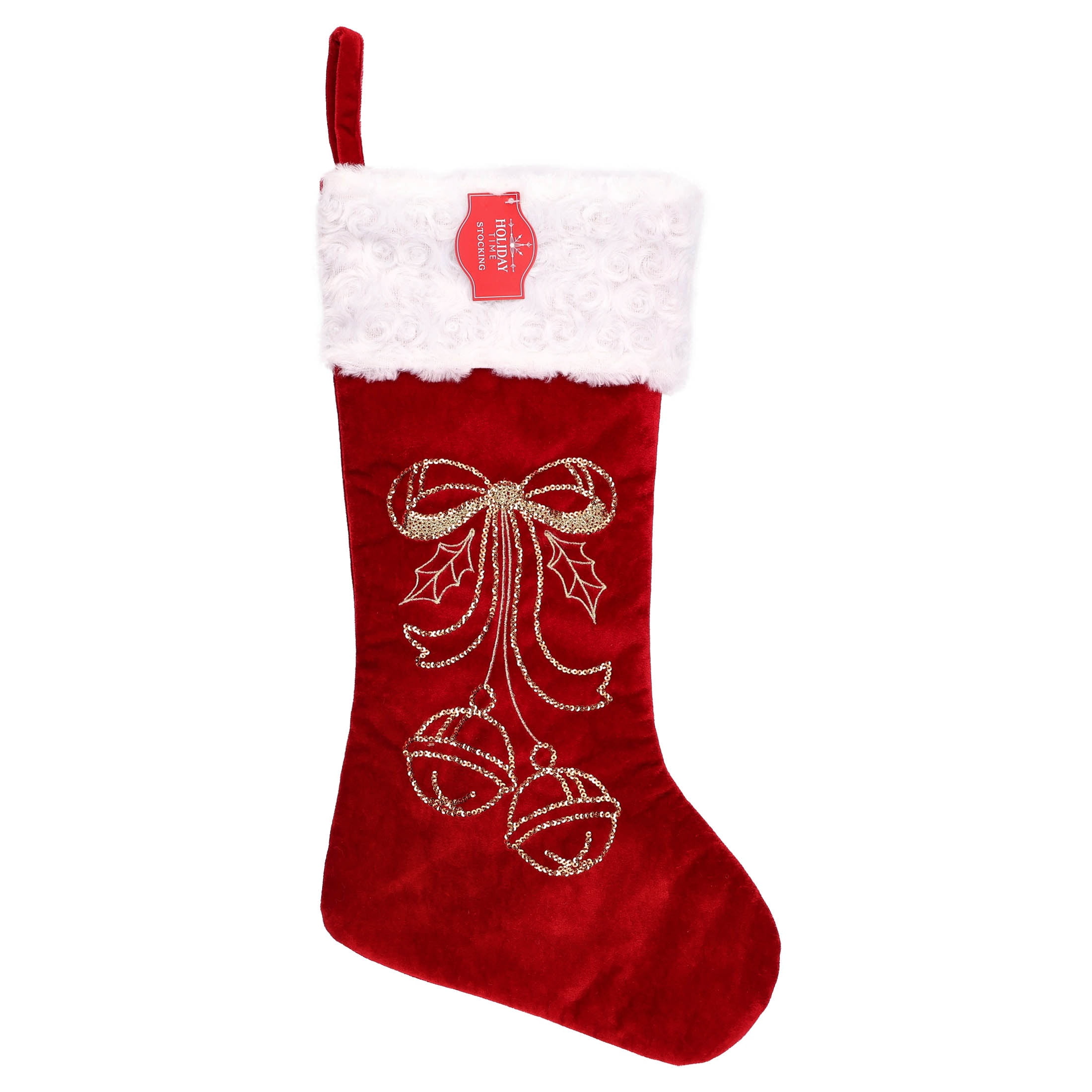 Velvet Jingle Bells Christmas Stocking, Burgundy, 18", by Holiday Time