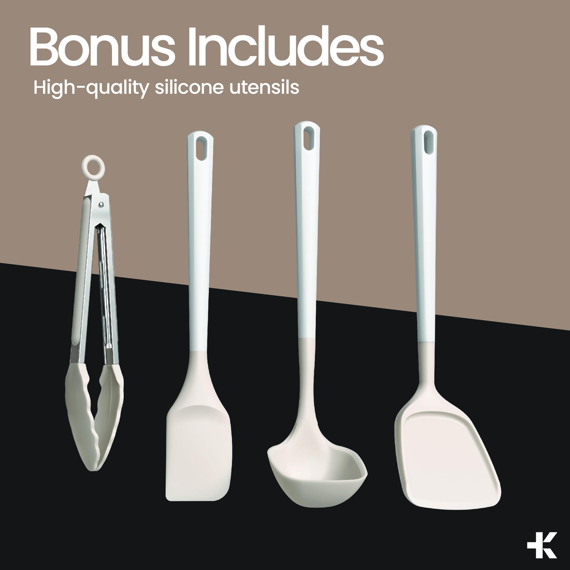 Bakken 12-Piece Aluminum Cookware Set with Ceramic Nonstick, All-Stovetop Safe to 500°F, Pots & Pans with Lids, Silicone Utensils, Dishwasher Safe