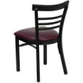 thumbnail image 5 of BizChair 2 Pk. Black Three-Slat Ladder Back Metal Restaurant Chair - Burgundy Vinyl Seat, 5 of 8