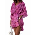 thumbnail image 4 of Women'S V-Neck Fashion Print Wavy Sleeve Skirt Dress Summer Spring Floral Boho Dress L, 4 of 7