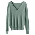 thumbnail image 3 of WTOBBY Women's Casual Lace V-Neck Base Layer Sweater, Knitted Long Sleeve Solid Color Top with Feminine Details, Ideal for Layering and Style,Light Green M, 3 of 5