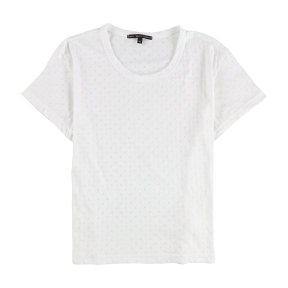 TRULY MADLY DEEPLY Womens Polka Dots Basic T-Shirt, White, Juniors, Medium