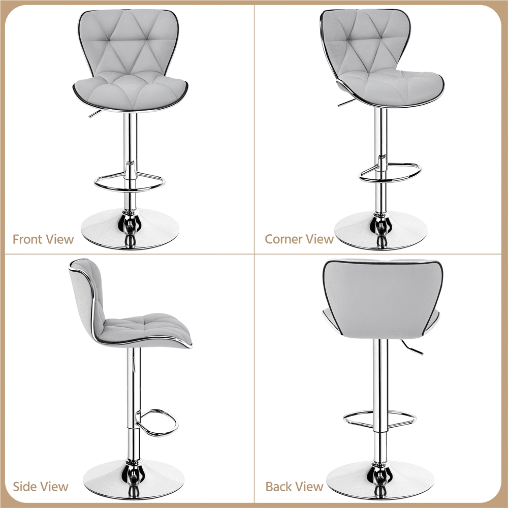Alden Design Adjustable Mid-back Faux Leather Counter-Height Bar Stool, Set of 2, Light Gray