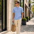 thumbnail image 3 of AZoiNM Men's Relaxed Fit Henley Polo Shirt, Short Sleeve Band Collar Top with Contrast Topstitching, Casual Curved Hem Shirt for Men, Sizes S-5XL, 3 of 12