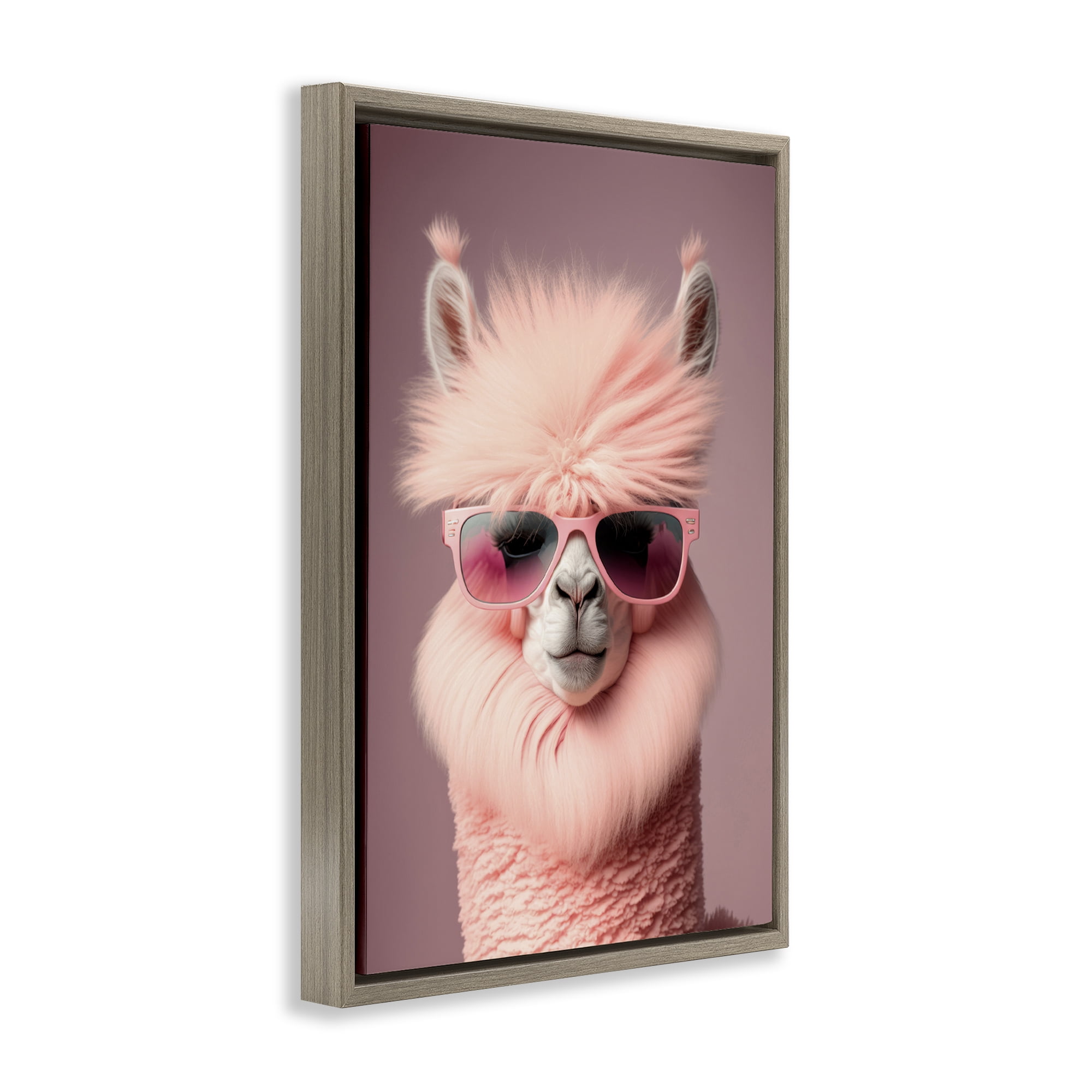 Stupell Industries Fluffy Pink Glam Alpaca Animals & Insects Painting Brown Floater Framed Canvas Art Print Wall Art, 21 x 31