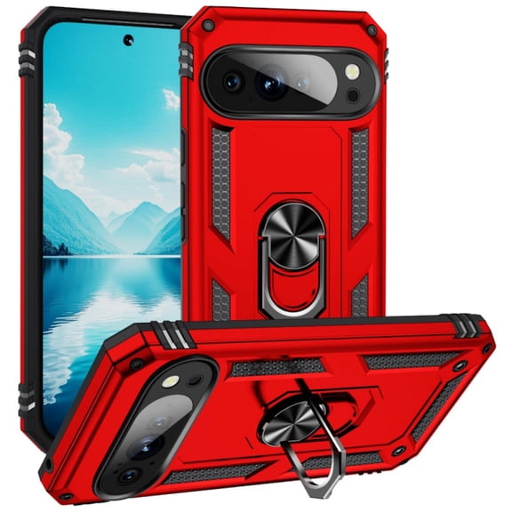 Military Grade Hybrid Case with Ring Grip for Google Pixel 10 / Pixel 10 Pro - Red