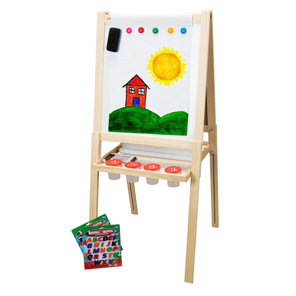 First Impressions Solid Wood Art Easel For Kids (2nd Edition) Grows with Child Dry Erase Board