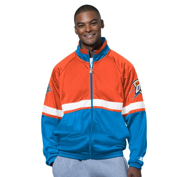 Men's Starter Blue/White Oklahoma City Thunder The Veteran Tricot Track Raglan Full-Zip Jacket
