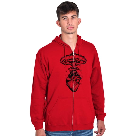Heart Nuclear Explosion Symbolic Unisex Fleece Graphic Zip Up Hoodie Brisco Brands 2X