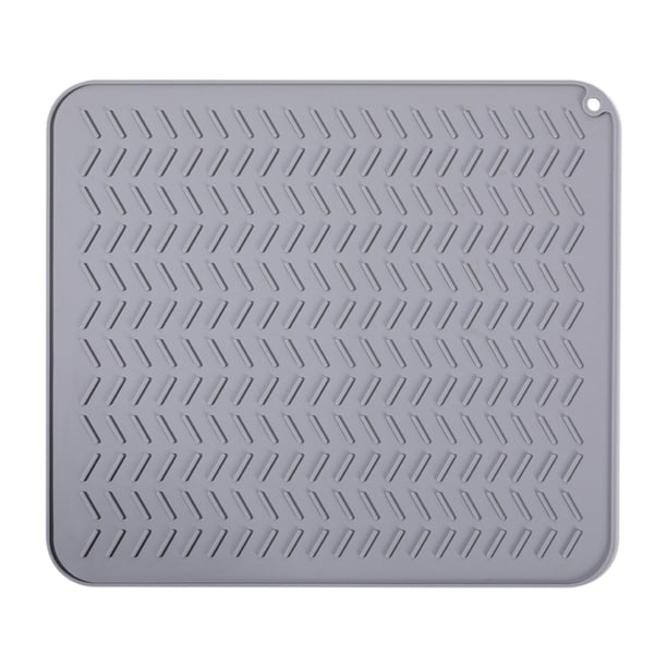 Tapete de silicona para secar platos, almohadilla higiénica, antideslizante, resistente al calor, para encimeras. gris