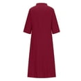 thumbnail image 5 of pimelu Dresses for Women Dresses for Women Button up Plus Size Loose Swing Cotton Linen Maxi Dress Summer Elegant Solid Elbow-Length Lapel Women Long Sundresses, 5 of 6