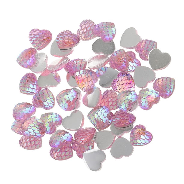 50 piezas de medias perlas con parte trasera plana, diamantes de imitación, gemas, parte trasera plana, para álbumes de recortes Rosa corazón