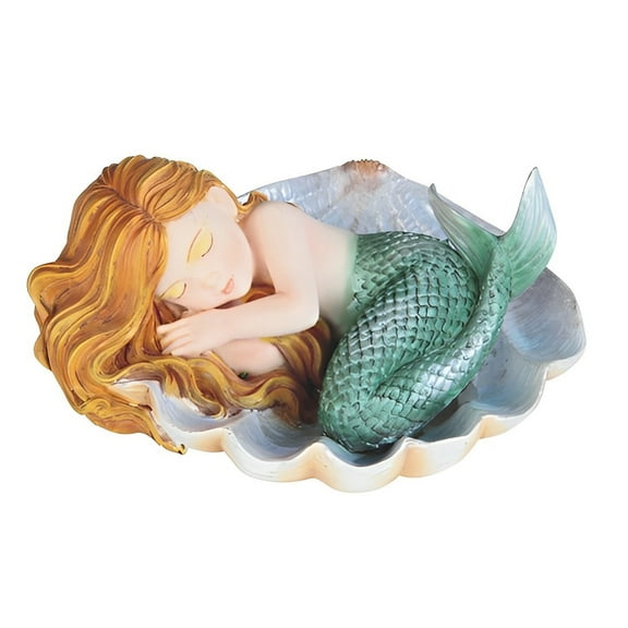 FC Design 4.5"W Green Tailed Baby Mermaid Sleeping on Oyster Shell Mergirl Figurine Statue Sculpture Ornament Decoration Home/Room Decor and Unique Gift Ideas for Housewarming, Holidays and Birthdays