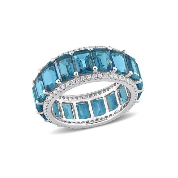 11.90 Carat (Ctw) London Blue Topaz Band Ring in 14K White Gold with Diamonds for Women