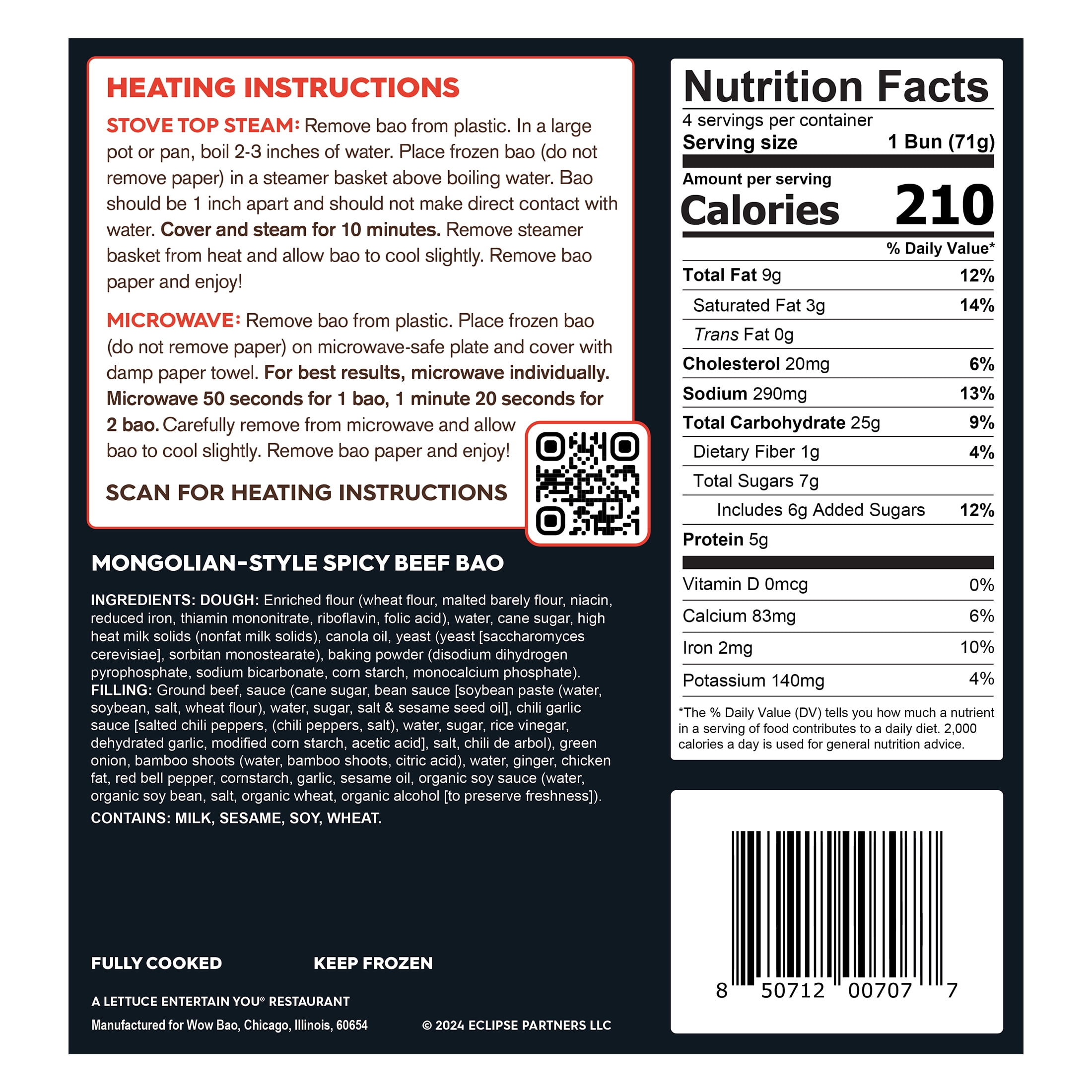 Wow Bao Mongolian-Style Beef Bao, 4 Pack, Frozen