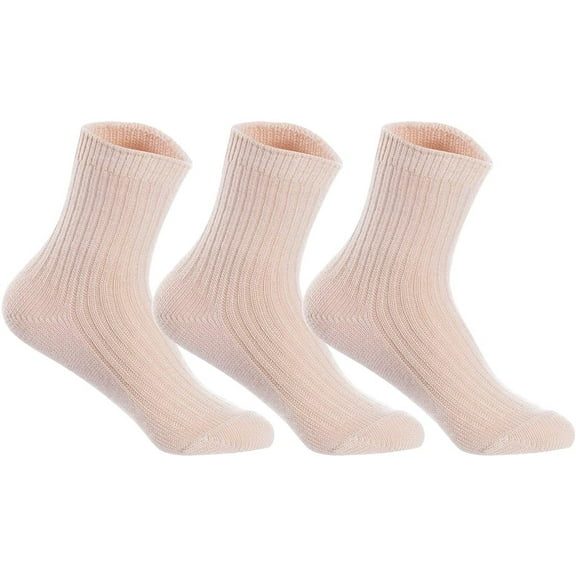 Lian LifeStyle Men's 3 Pairs Knitted Wool Blend Crew Socks LK08 Size Size 6-9 Beige