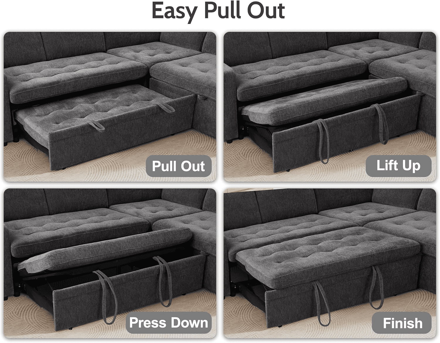 Convertible L-Shaped Sleeper Sofa Bed for Living Room with Pullout Bed, Adjustable Backrest, USB Port and Storage Seat