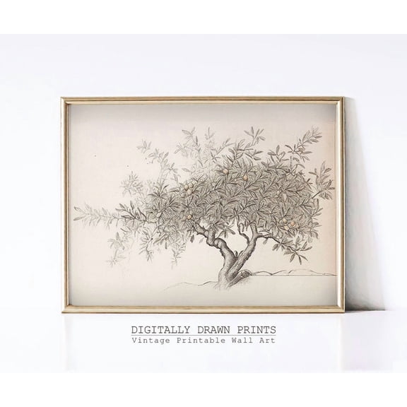 Rustic Neutral Tree Sketch Vintage Farmhouse Kitchen Decorative Wall Art Poster