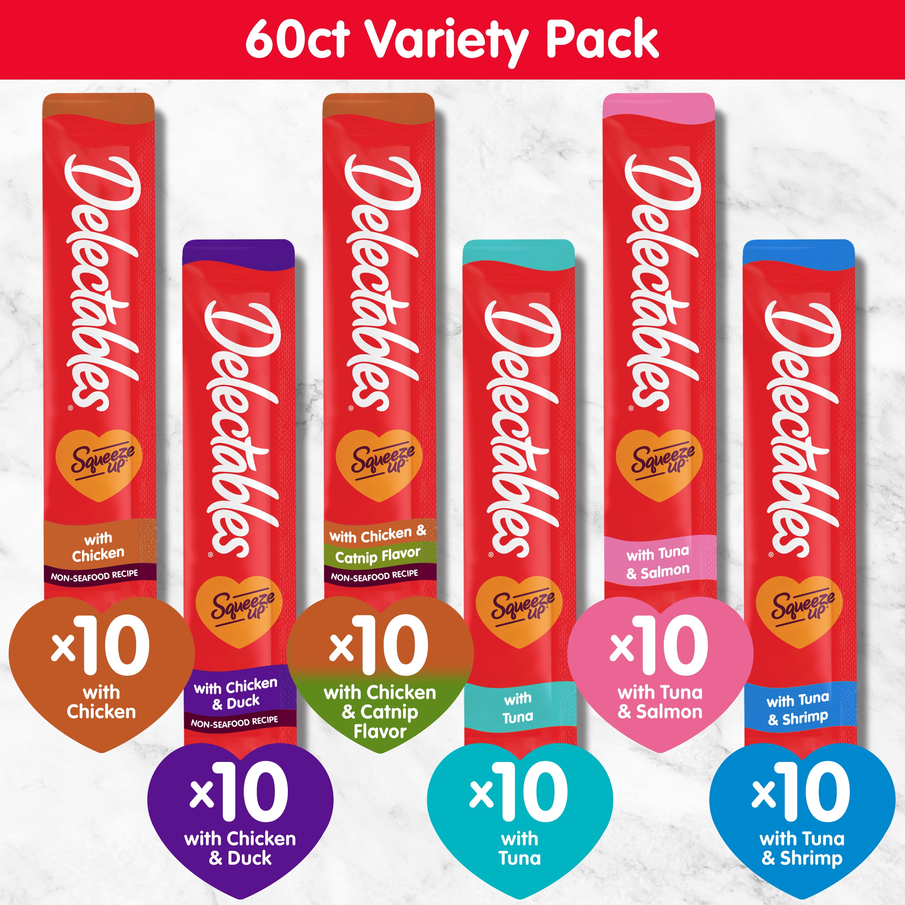 Delectables Squeeze Up Variety Pack Lickable Wet Cat Treats, 0.5-oz tube, 60 count
