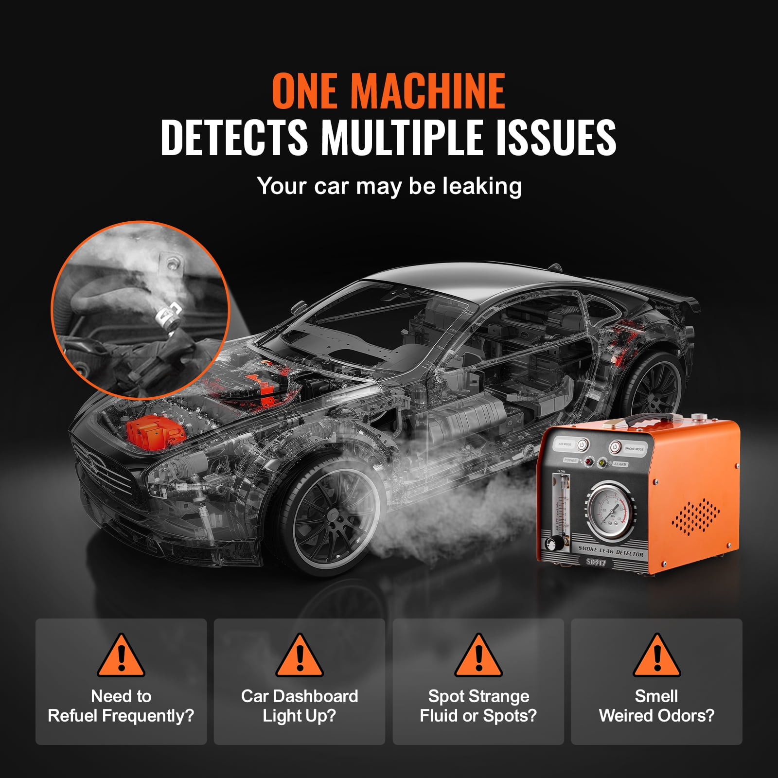 KFFKFF Car Smoke Machine for Leak Detection, Includes Integrated Air Pump, Pressure and Flow Meters, Versatile Dual-Mode System for Checking Vacuum and Fuel Lines