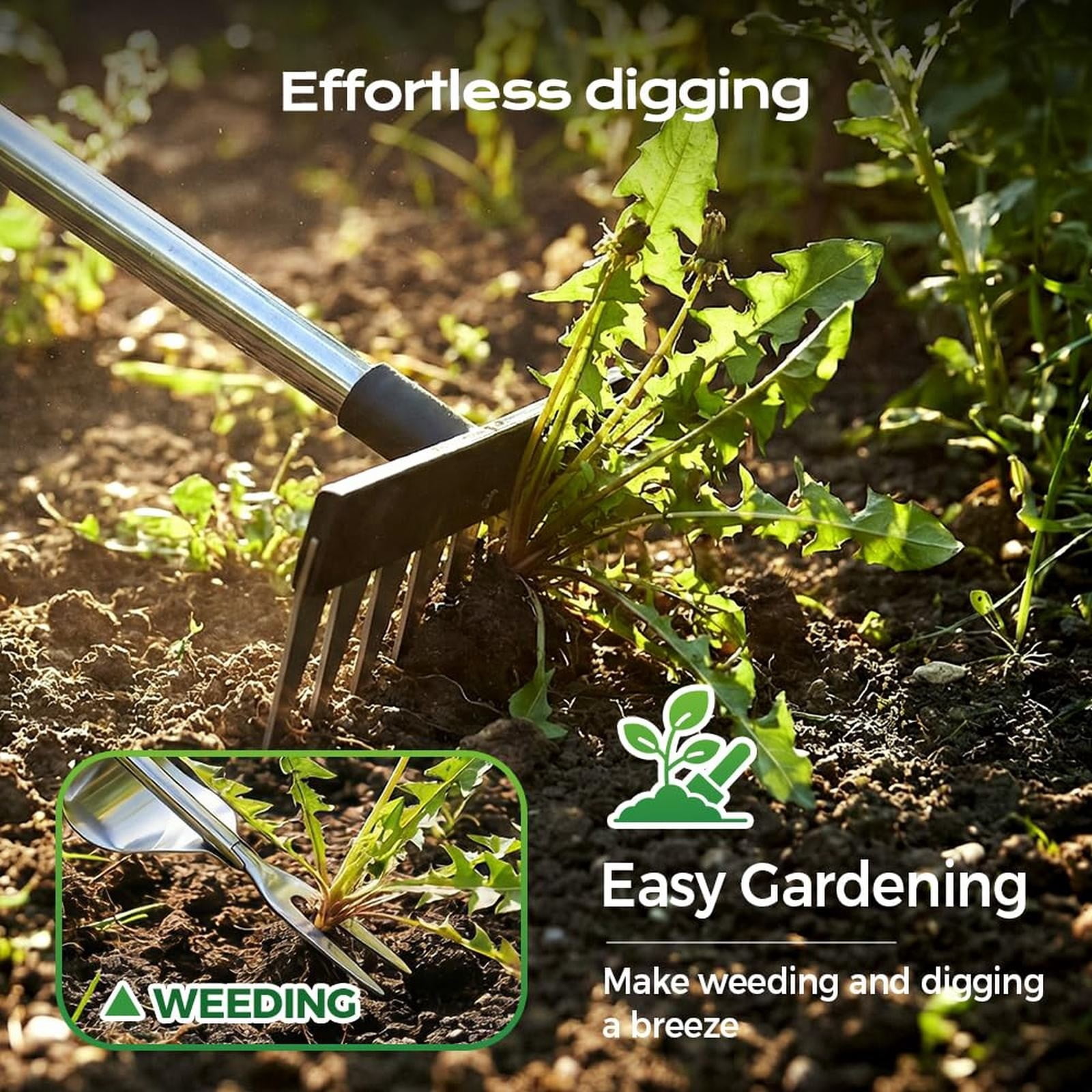 8-Tine Adjustable Garden Hand Rake, Heavy Duty Weeding Cultivator, Soil Loosening Hand Rake for Vegetable Garden, Flower Bed, Yard Work, Gardening Hand Tool, By TINGXIN
