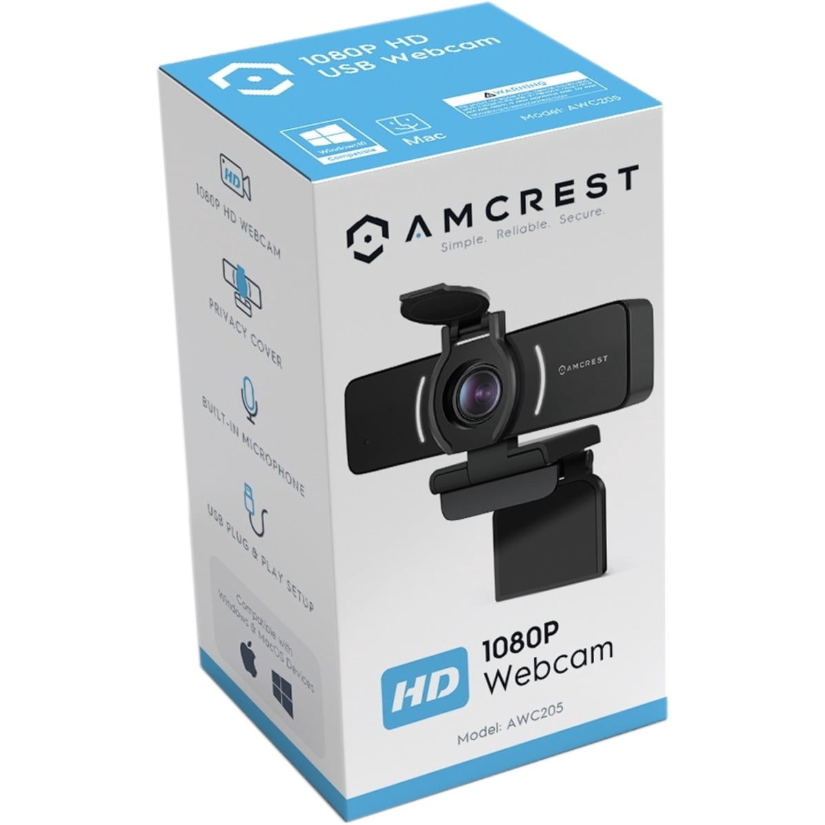 Amcrest AWC205 Webcam, 30 fps, Black, USB 2.0, 1 Pack(s)