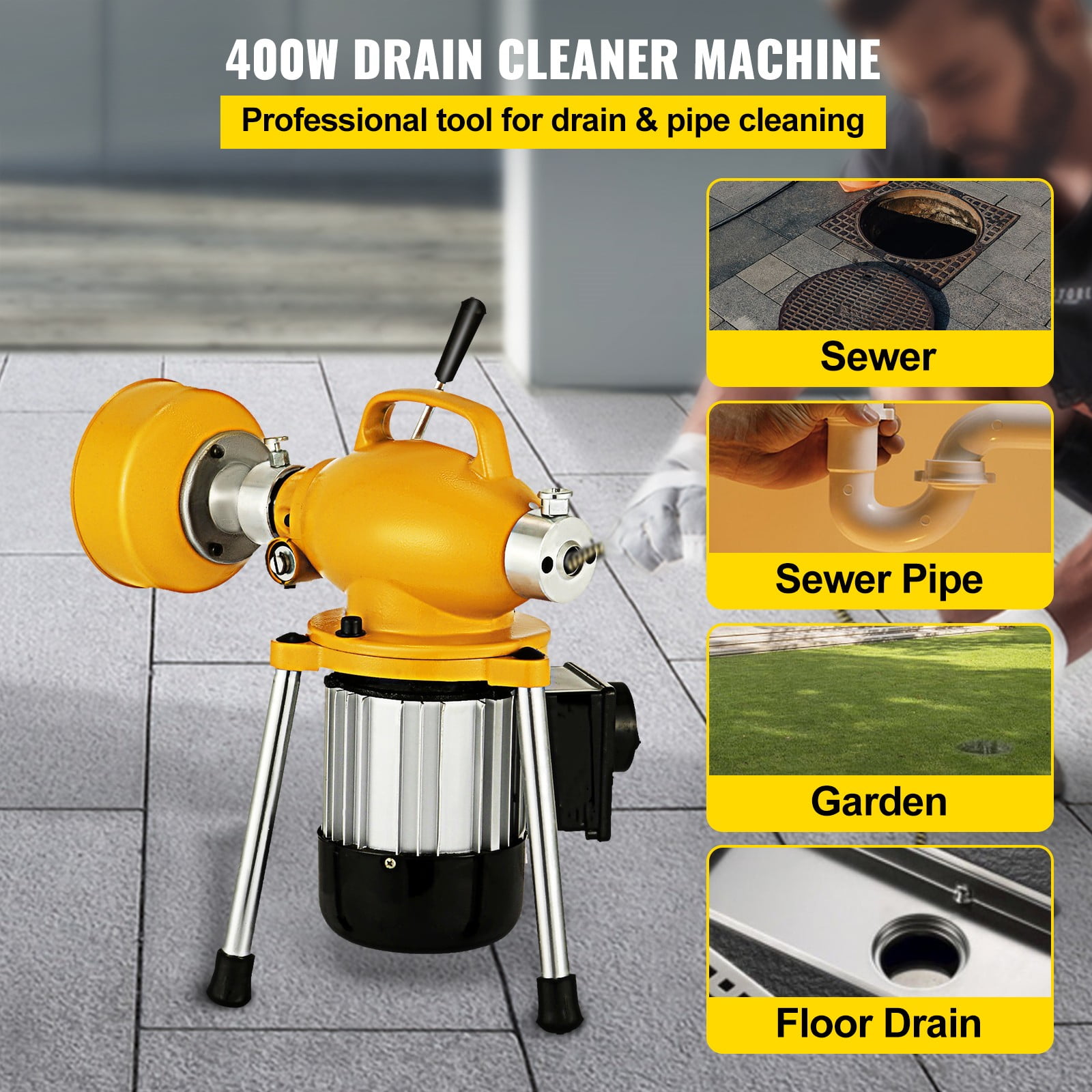 BENTISM Drain Cleaner Machine, 25ft 1/4in Drain Cleaning Machine,  Manualfeed Drain Auger Drum Plumbing Drain Snake Clog Remover