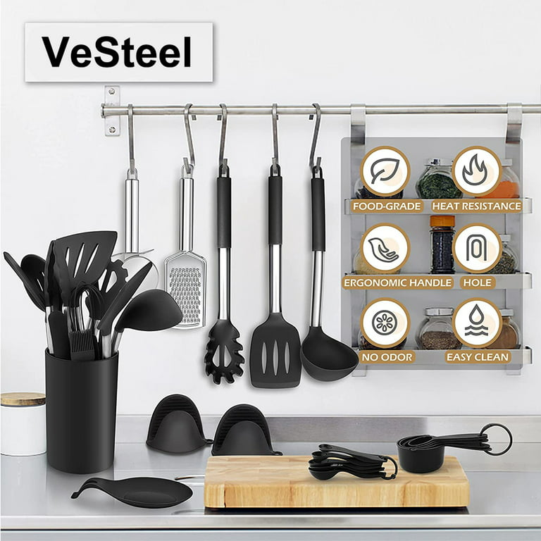 Kitchen Utensils Set QMVESS 35 Pcs Non-Stick Silicone Cooking with Holder  Sturdy Insulation Wooden H…See more Kitchen Utensils Set QMVESS 35 Pcs