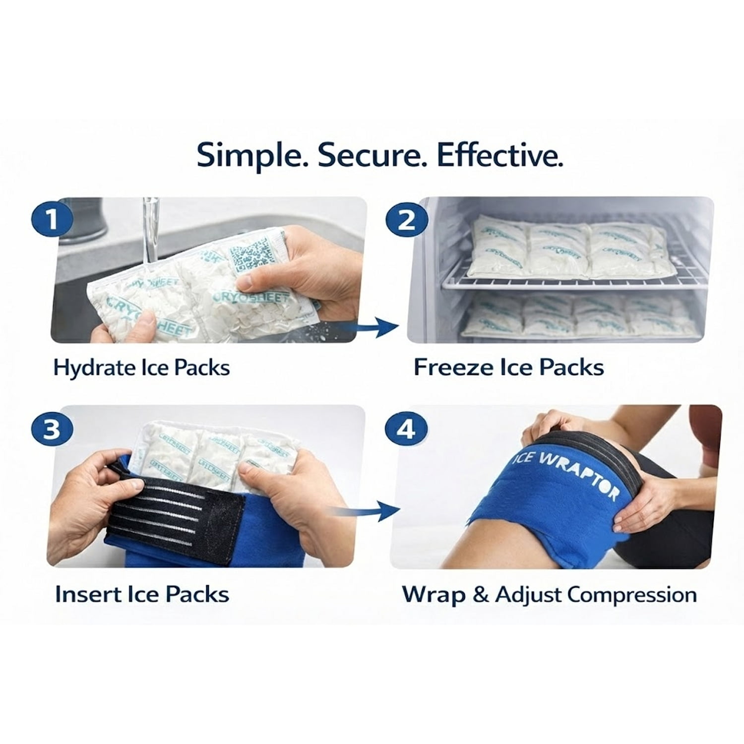 Therapeutic Ice Pack Wrap 57" 5-PACK - ICE WRAPTOR - Good for Knees, Shoulders, Elbows, and Other Body Areas. Include 10 Reusable Hydratable Ice Packs.