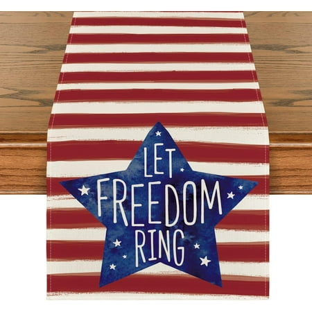 

Patriotic Watercolor Stripes Star Table Runner Let Freedom Ring Seasonal 4th of July Memorial Day Independence Day Kitchen Dining Table Decoration for Home Party Decor 13 x 90 Inch