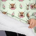 thumbnail image 3 of Oversized Wearable Blanket Hoodie,Green Highland Cow Flower Pattern Sherpa Blanket Hoodie with Super Pockets,Super Warm Fuzzy Pullover for Women & Men, 3 of 6