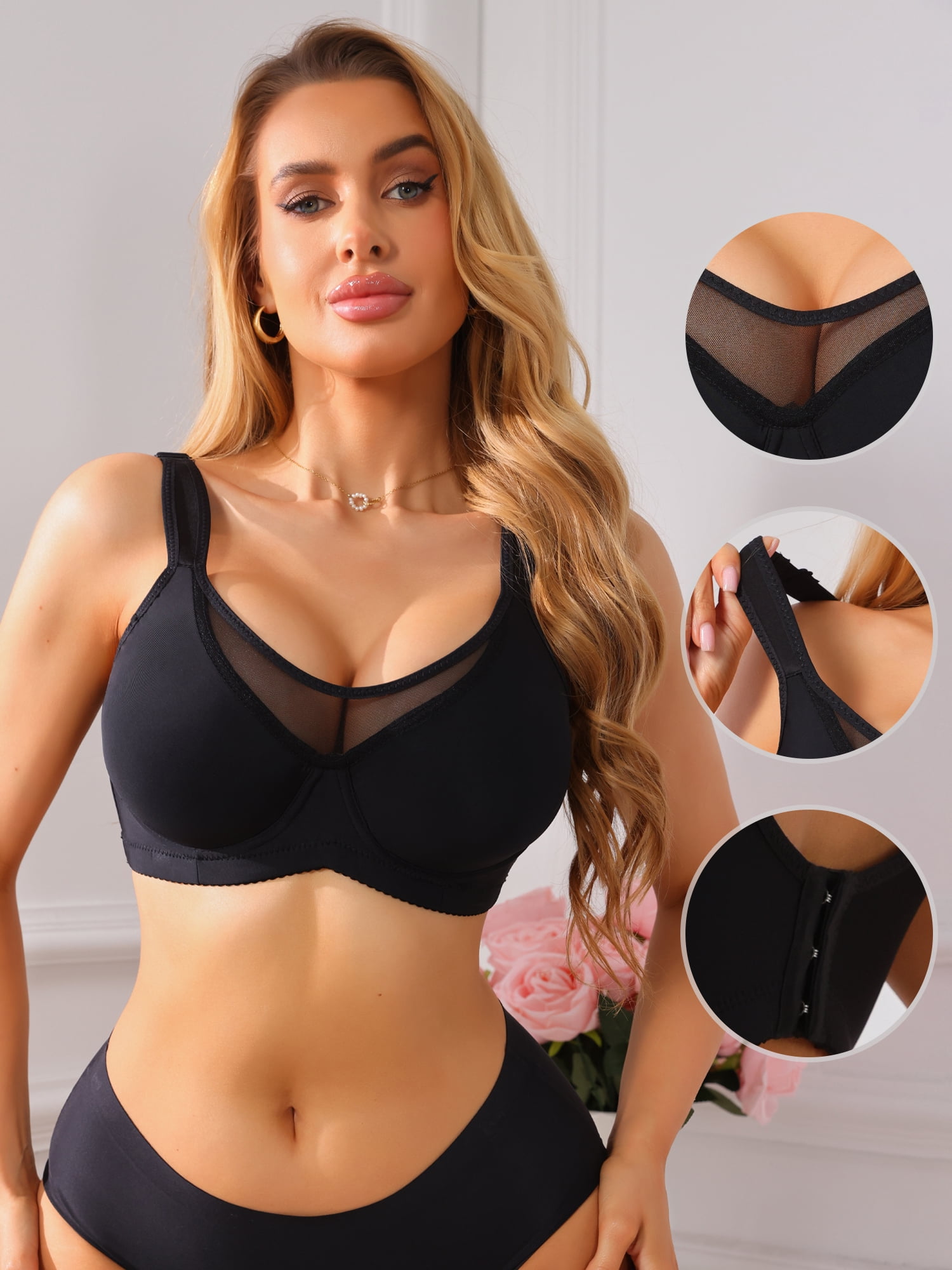 DARING DIVA Women's Mesh Full Coverage Underwire Bra Plus Size Minimizer B 40 Black