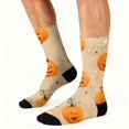 thumbnail image 5 of Voska Pumpkin Bat Patterns Stretch Mid-Calf Socks - Designed specifically for running, stylish and breathable for training. Khaki One Size, 5 of 6